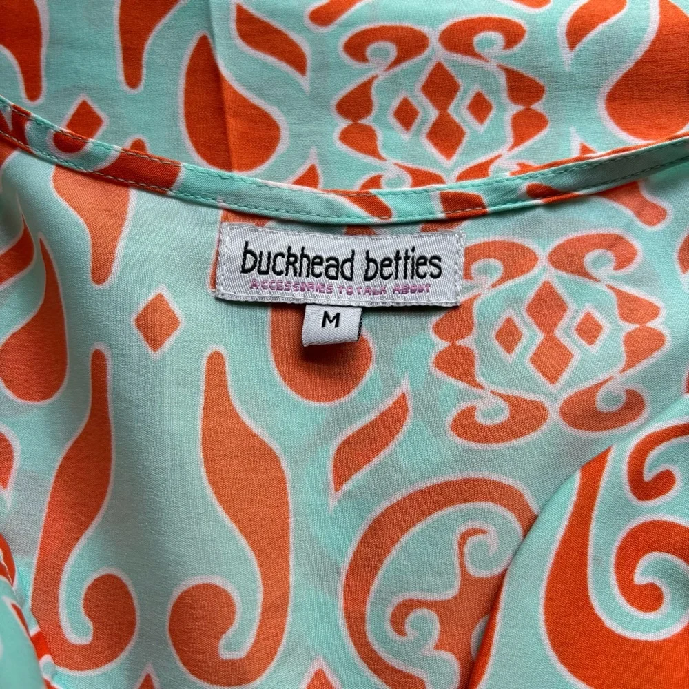 Buckhead Betties V-Neck Teal & Coral Blouse Size Medium - Picture 5 of 8